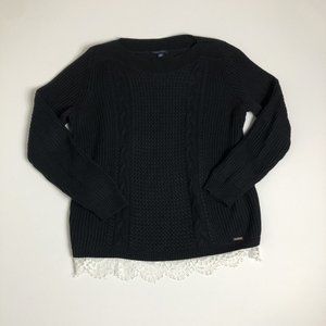 Tommy Hilfiger Women's Sweater Black Size XL With Lace Trim‎ J55